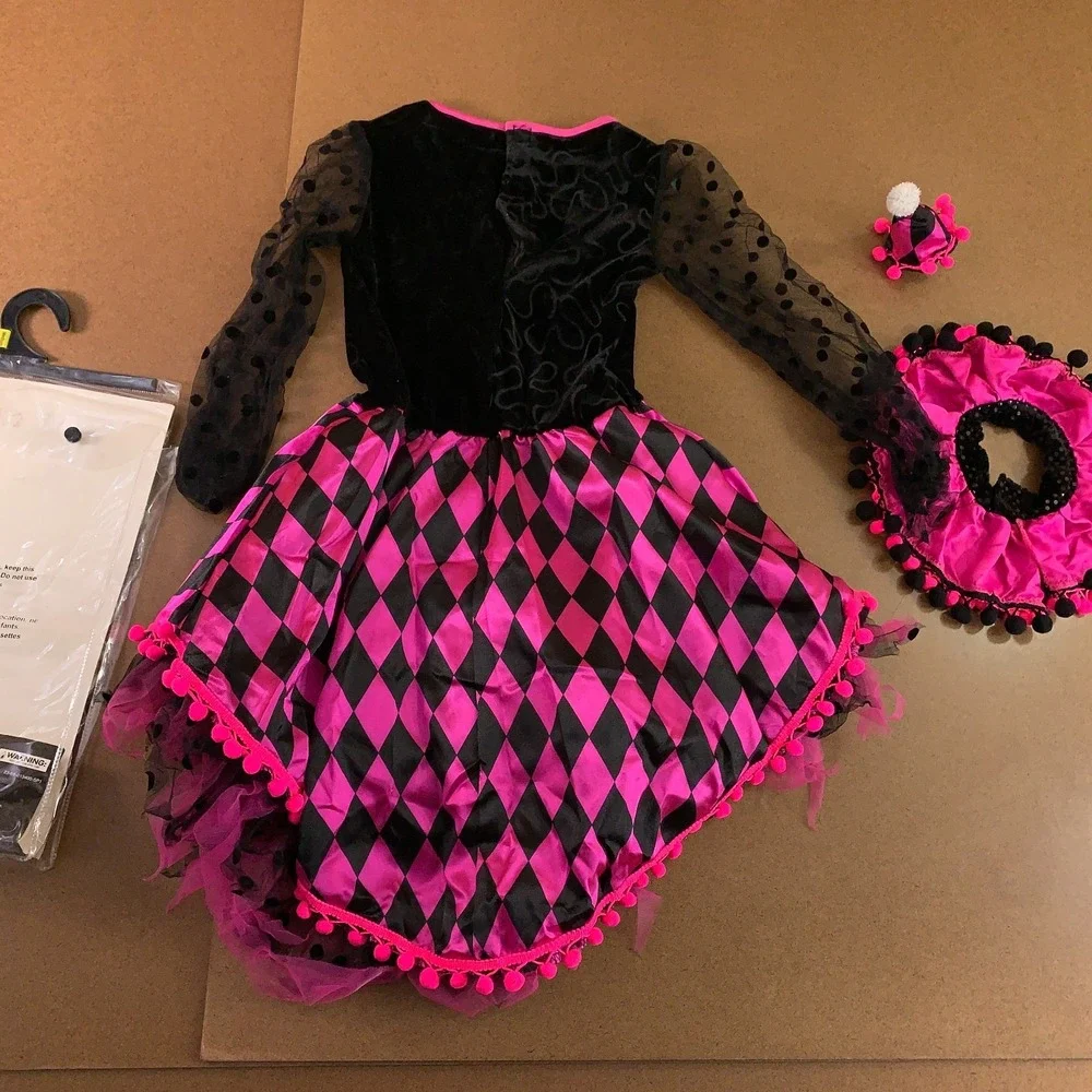 Spirit Halloween Child Medium (8-10) Pink Black Neon Clown Costume NWT *Flaw